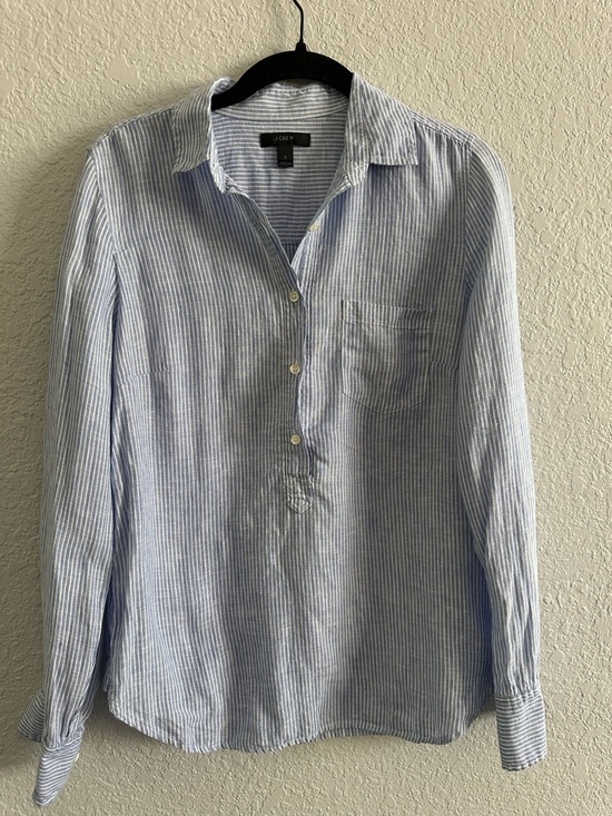 J. Crew Tops - J.Crew Blue White Stripe Popover Button Front Shirt Women’s Size 2 Cotton